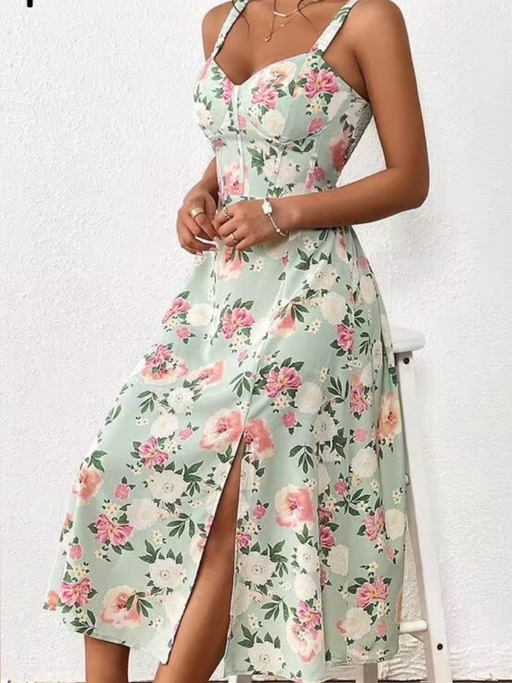 Floral Midi Dress with corset style  bodice